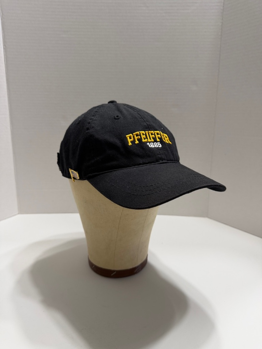 Pfeiffer 1885 Black Baseball Cap with Yellow Embroidery